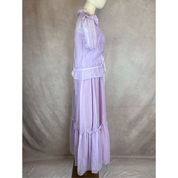 Vintage 70s Gunne Sax Style Maxi with Caplet Puff Sleeves Dress - Picture 7 of 11